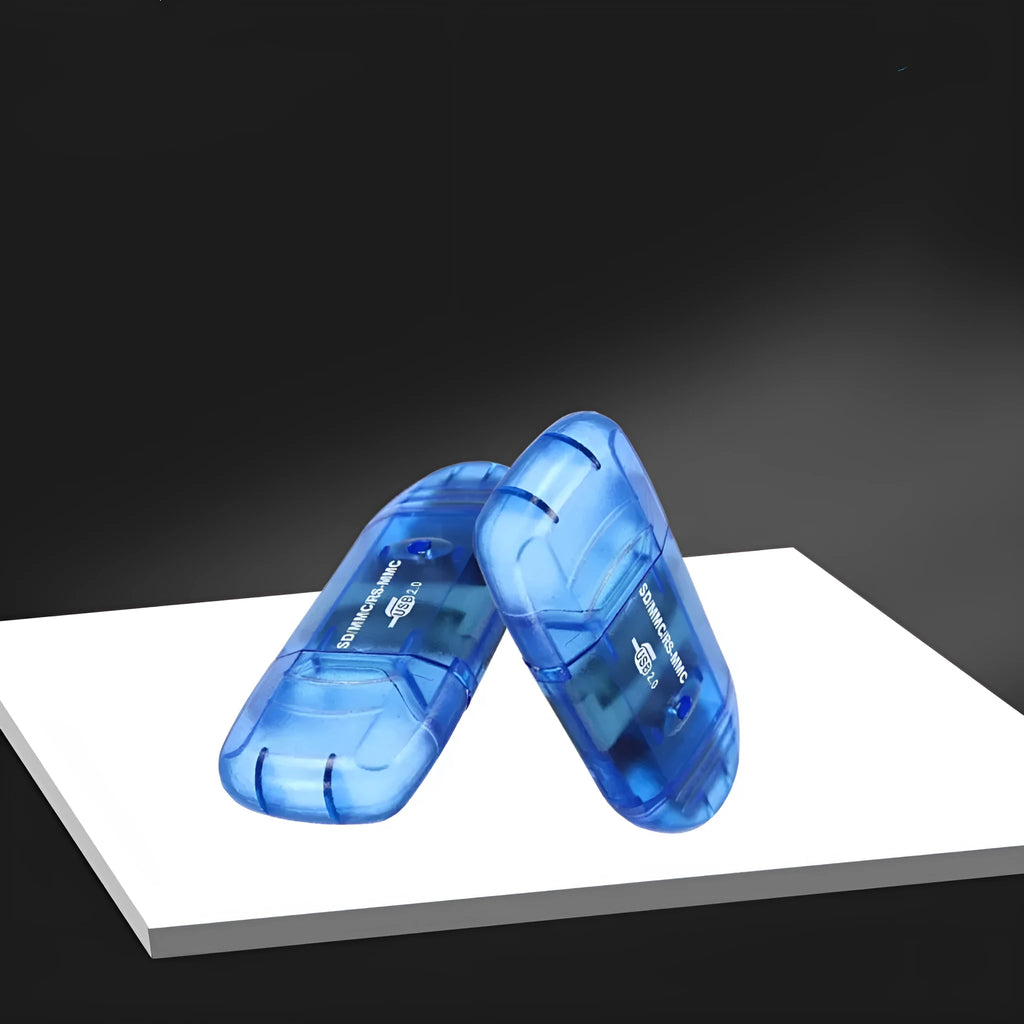 Transparent plastic USB card reader with LED light and card holder bag