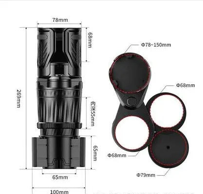 Black ABS plastic car dashboard cup holder with a retractable base shown in extended and retracted positions.