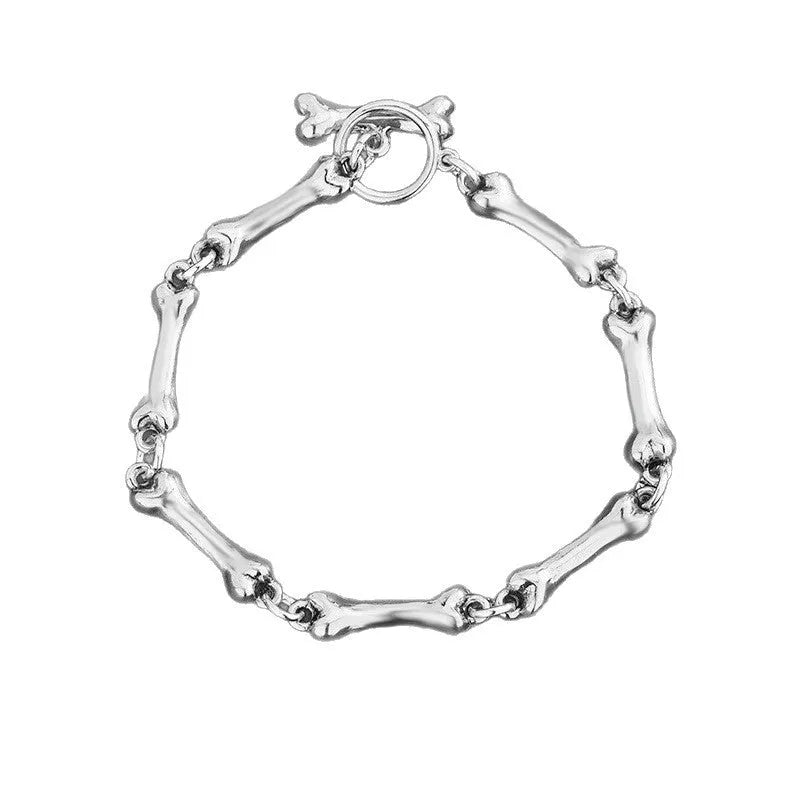 Silver alloy bone string bracelet with geometric bone shape, handmade, for men and women