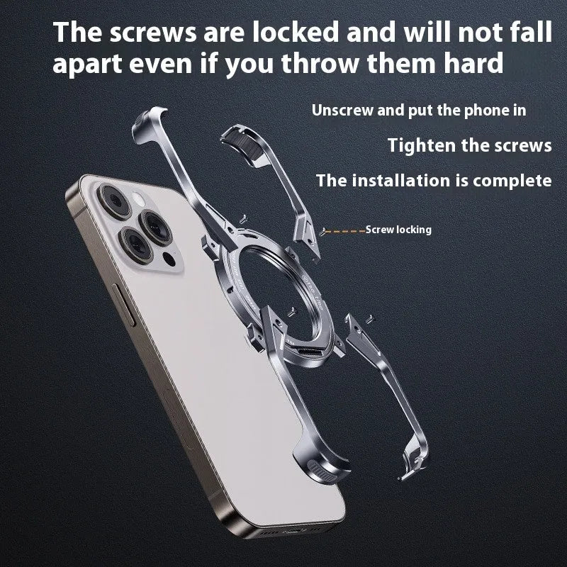 Metal shockproof phone case with built-in kickstand and magnetic mount for Apple iPhone 13 14 15 series in silver and gray