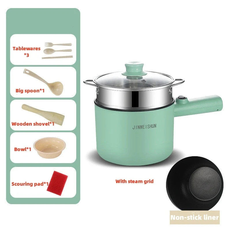 Compact electric hot pot with stainless steel construction, nonstick interior, and versatile cooking functions