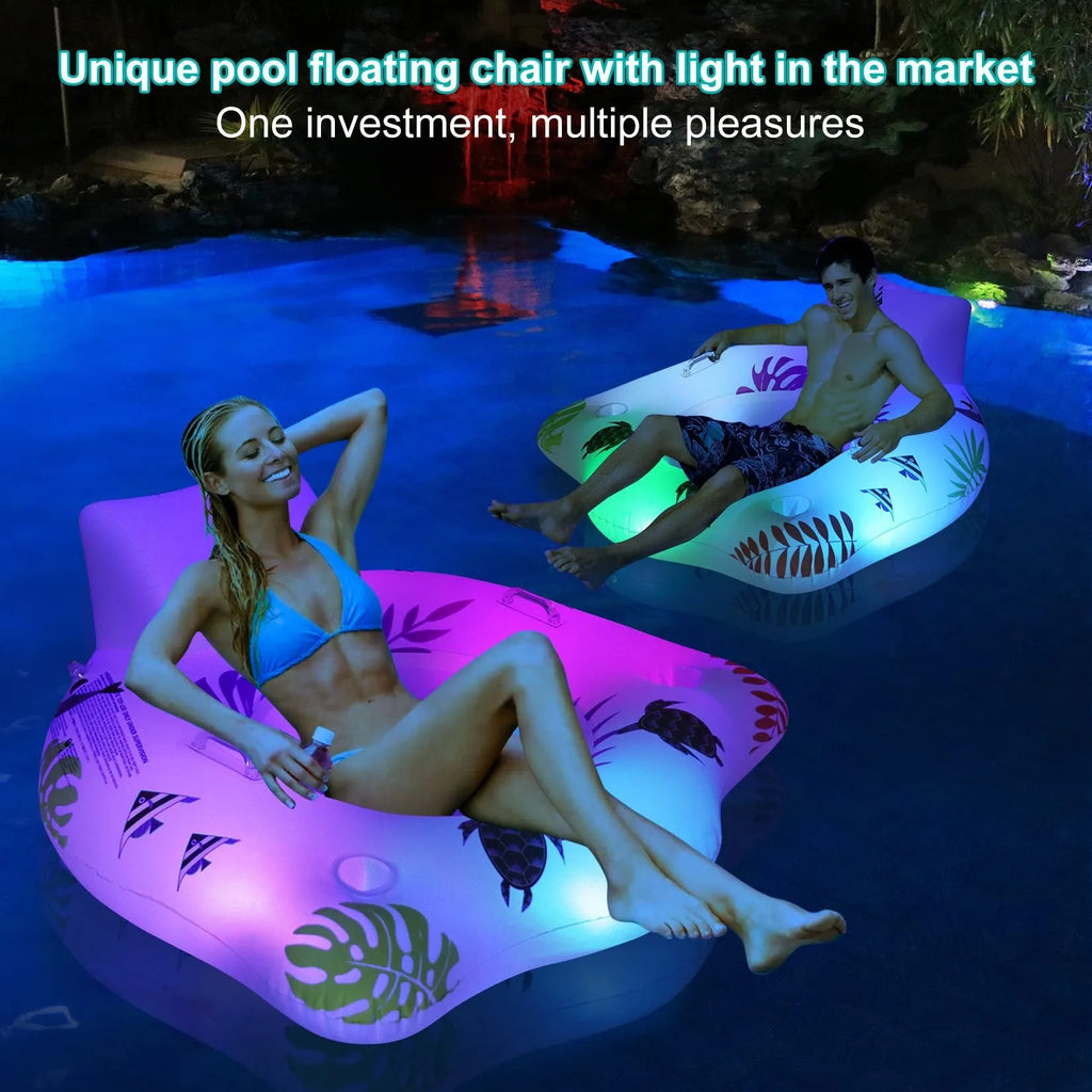 White U-shaped luminous inflatable float on water.