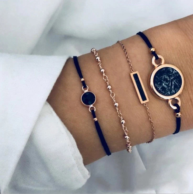 Handmade black and turquoise geometric bracelet for women