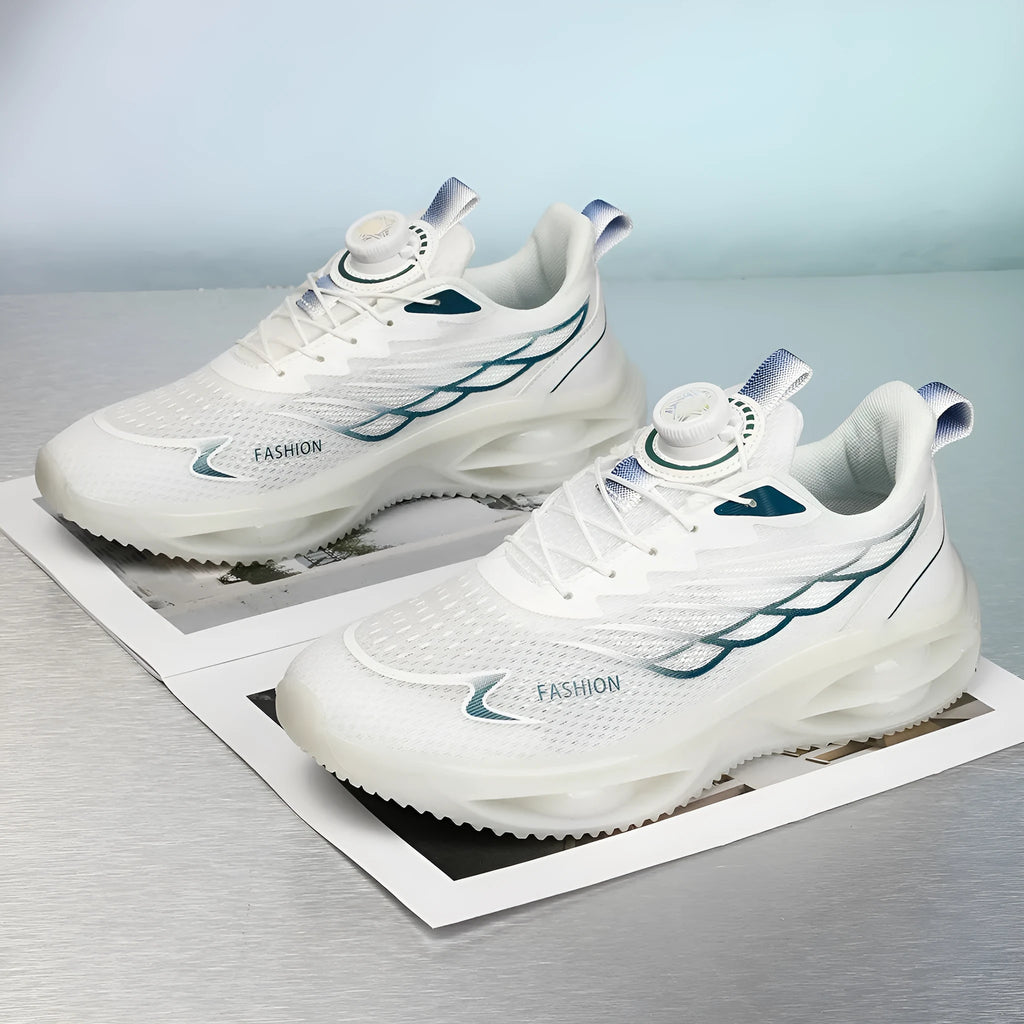Casual lace-up running shoes in sky blue with mesh upper and rubber sole.