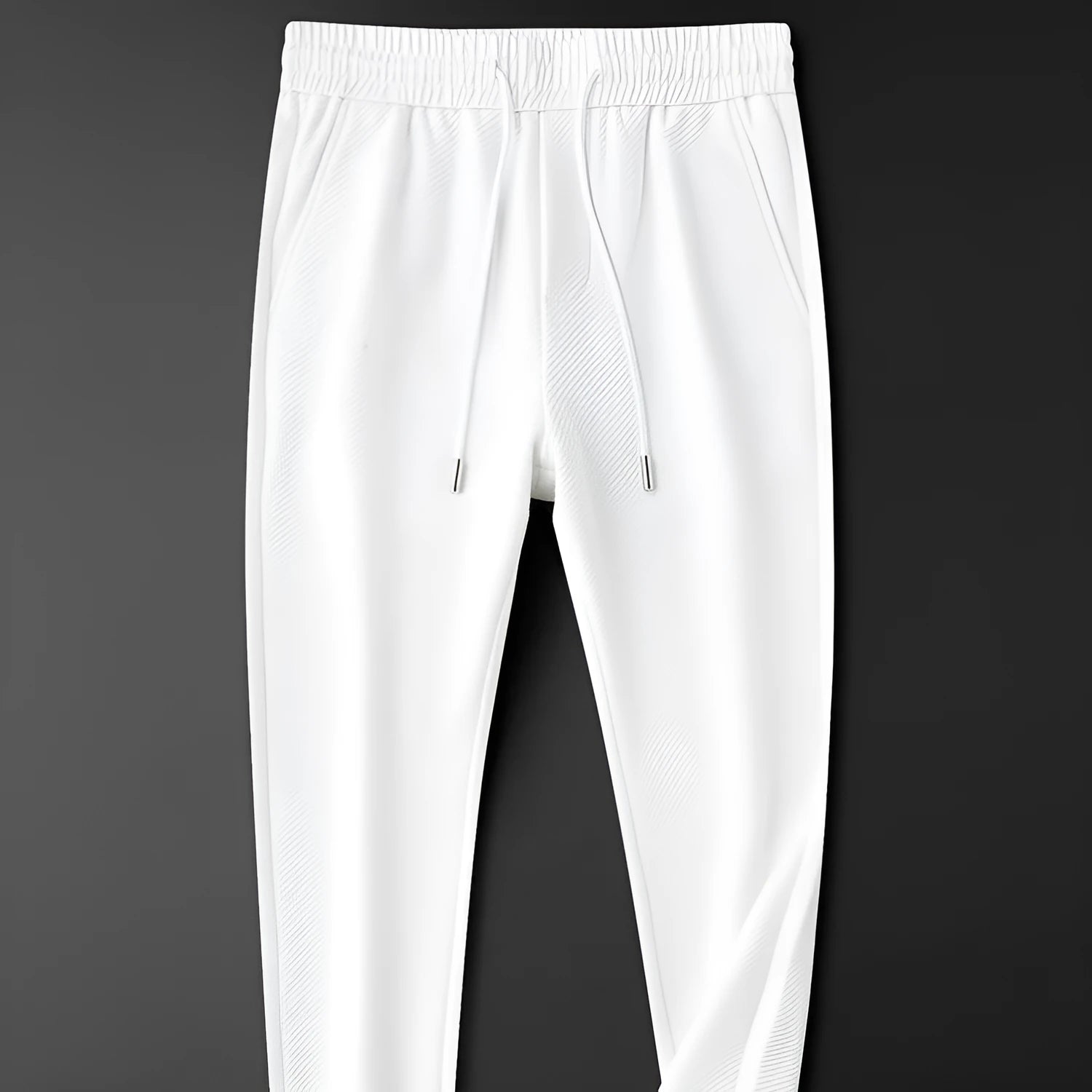 Men's twill stretch white trousers with side pockets and zip fly