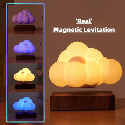 Magnetic Levitation Cloud Lamp floating above base with 3D-printed cloud design