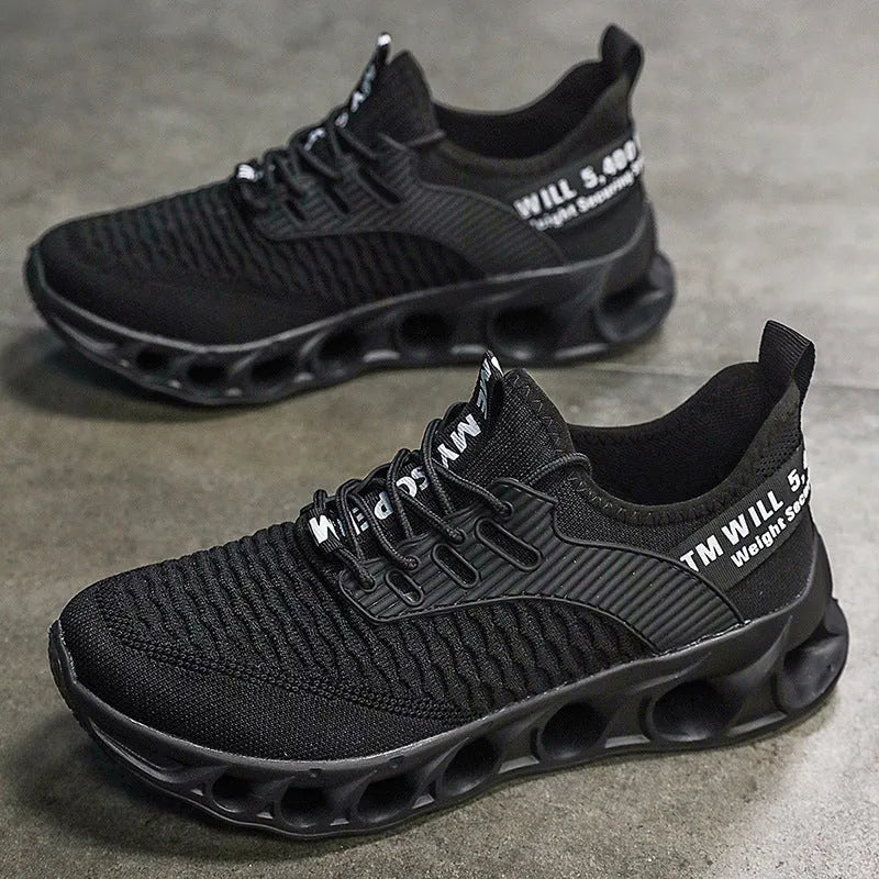 Large size fly woven mesh casual running shoes in multiple colours with fabric upper and lace-up closure