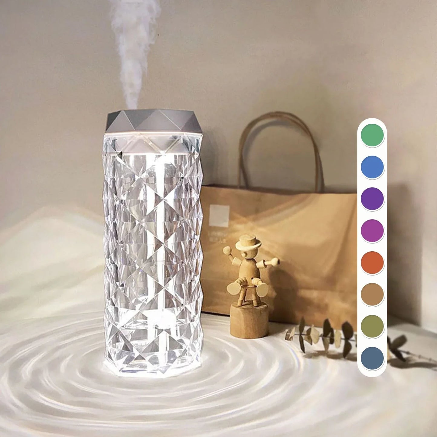 Crystal Lamp Humidifier with Soothing Mist, Color-Changing Ambient Lighting, and Elegant Rose Design