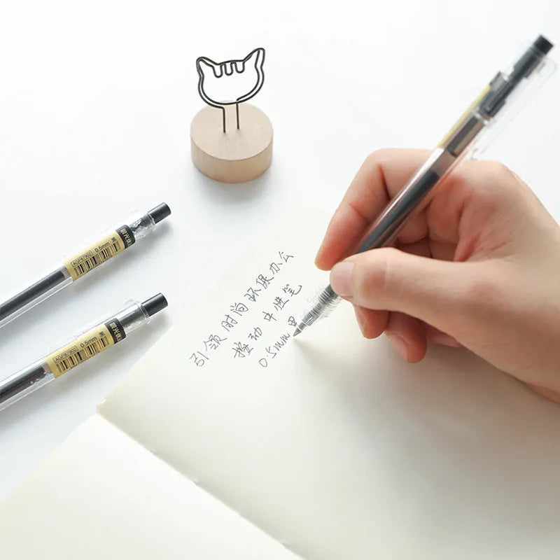 12 black frosted stick retractable gel pens with 0.5mm tips and two refills
