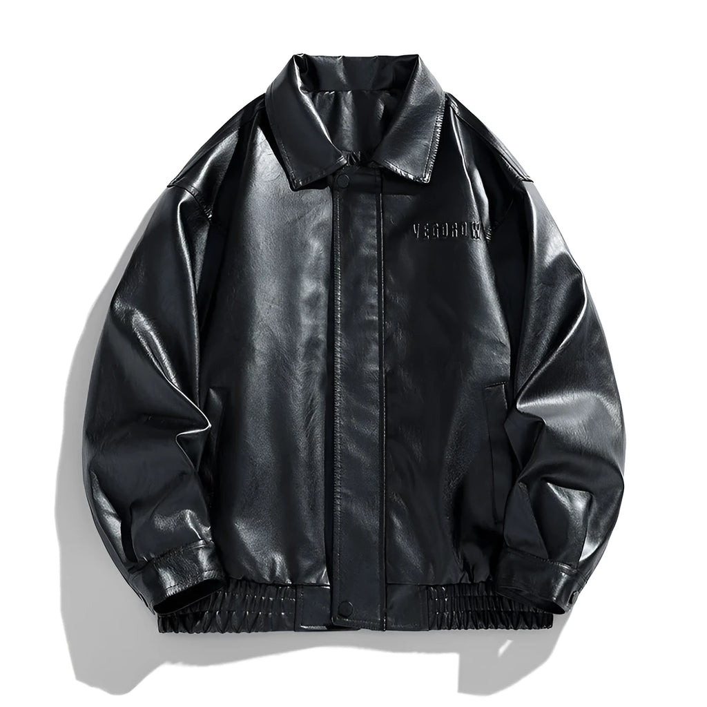 Men's slim fit corduroy PU leather jacket in army green, retro motorcycle style, front view