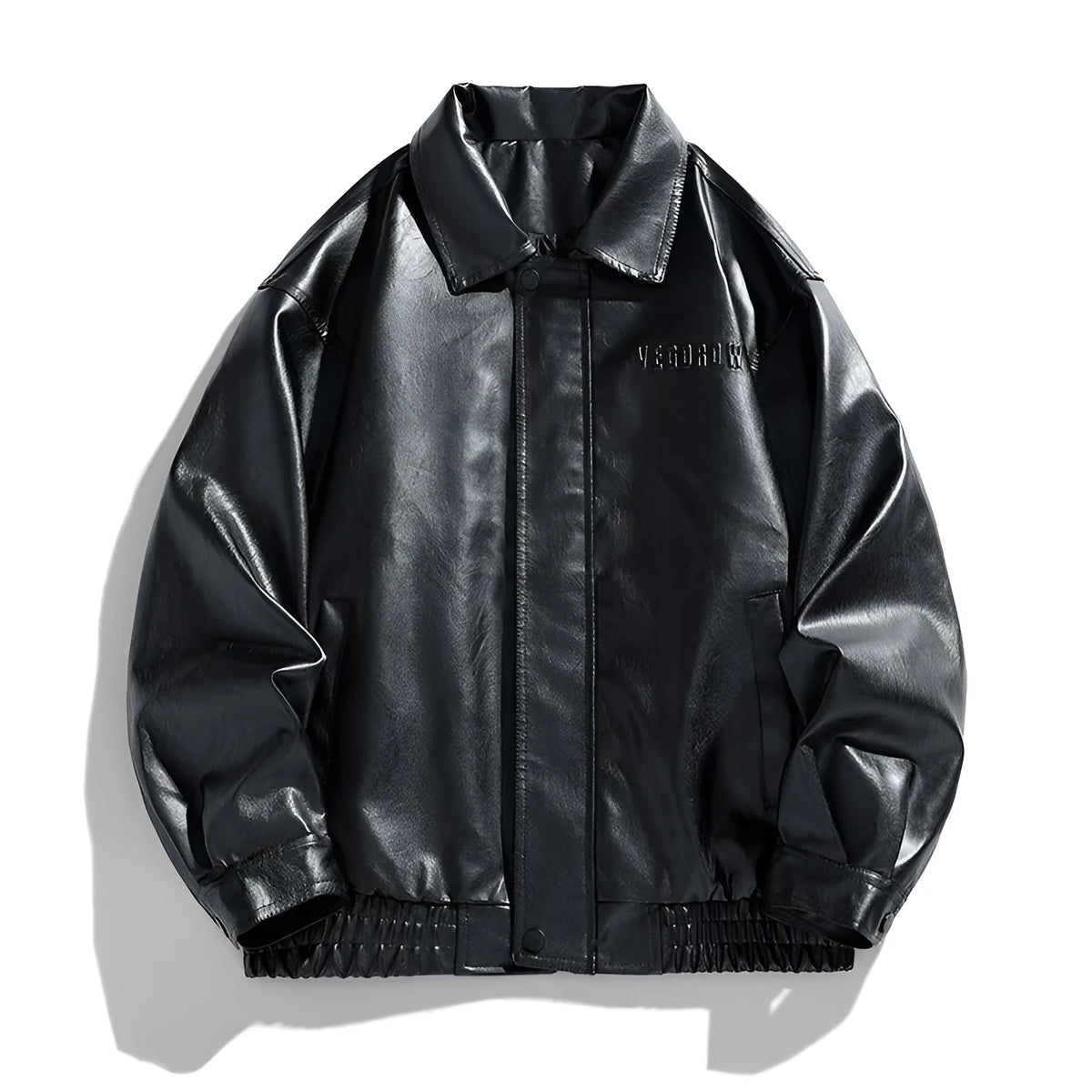 Men's slim fit corduroy PU leather jacket in army green, retro motorcycle style, front view
