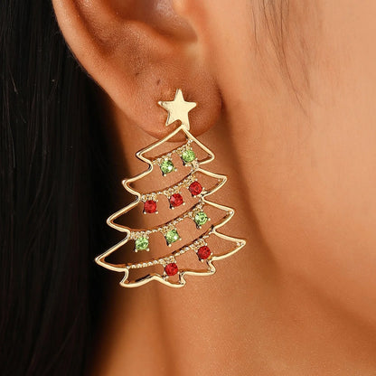 Christmas tree earrings with colourful zircon stones for women