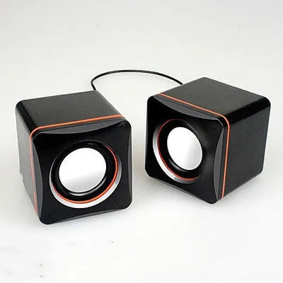 Black small square 2.0 USB desktop computer speakers