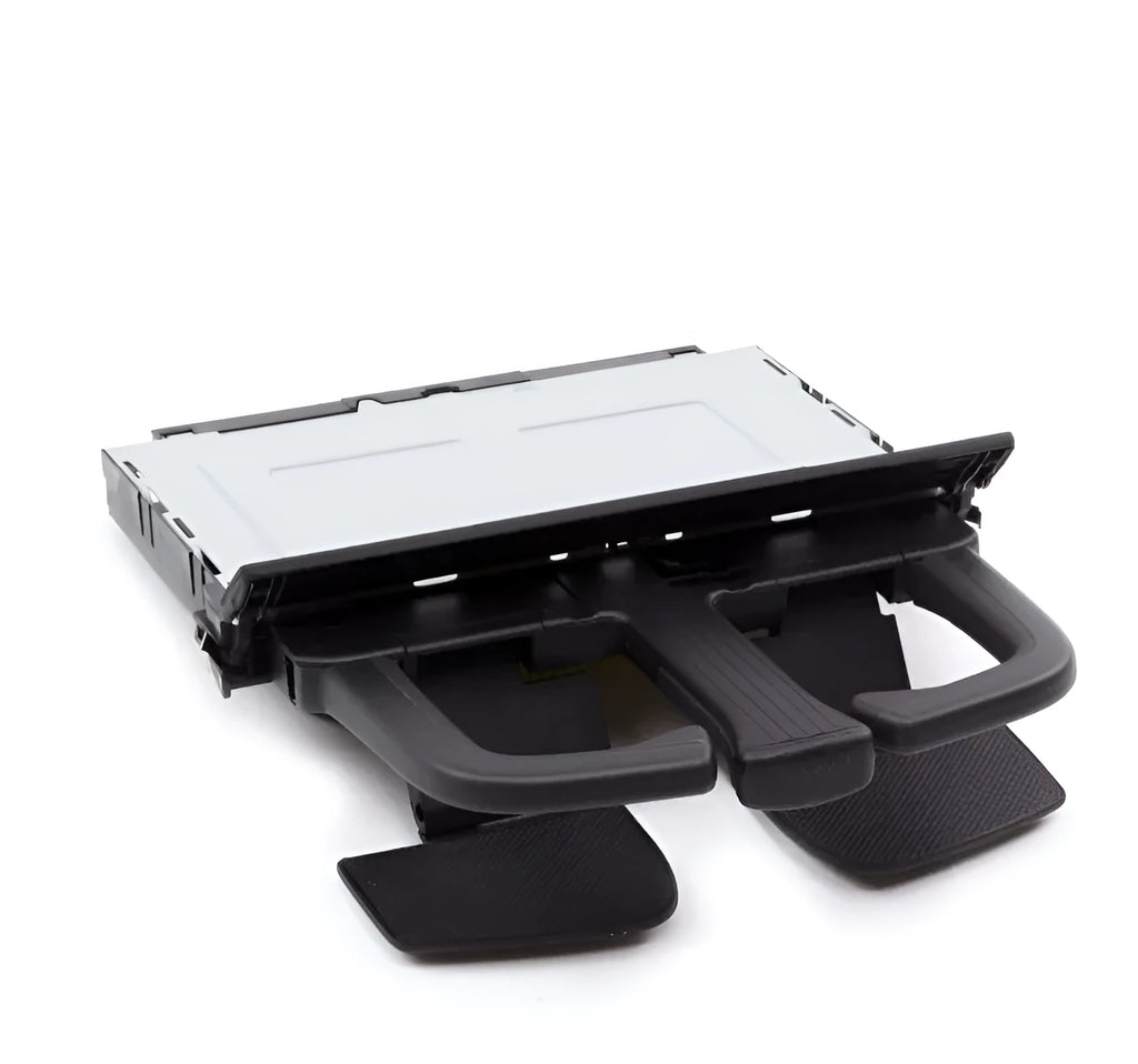 Black ABS car cup holder for seat installation, boxed dimensions 19.5 x 13 x 3 cm