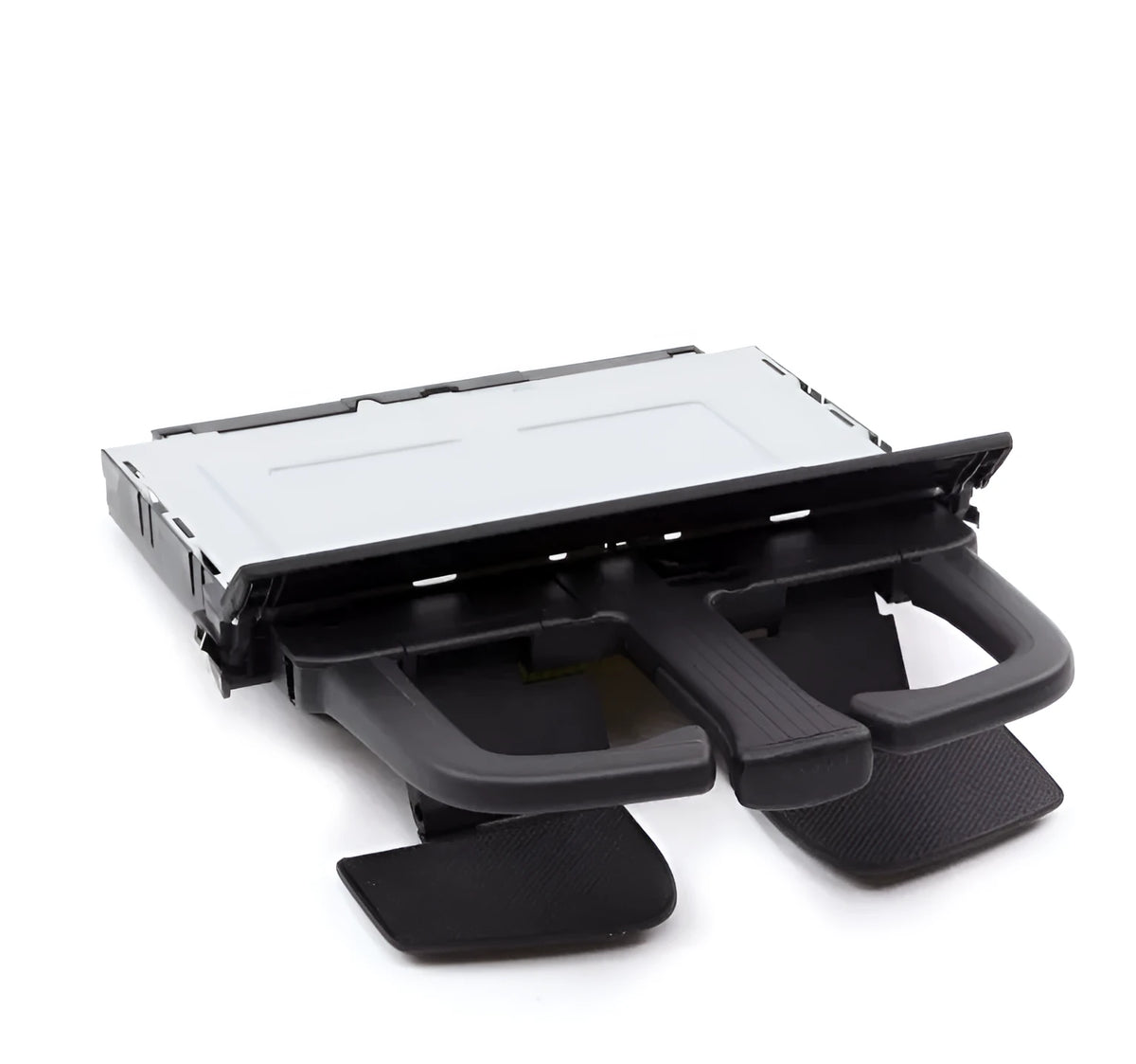 Black ABS car cup holder for seat installation, boxed dimensions 19.5 x 13 x 3 cm