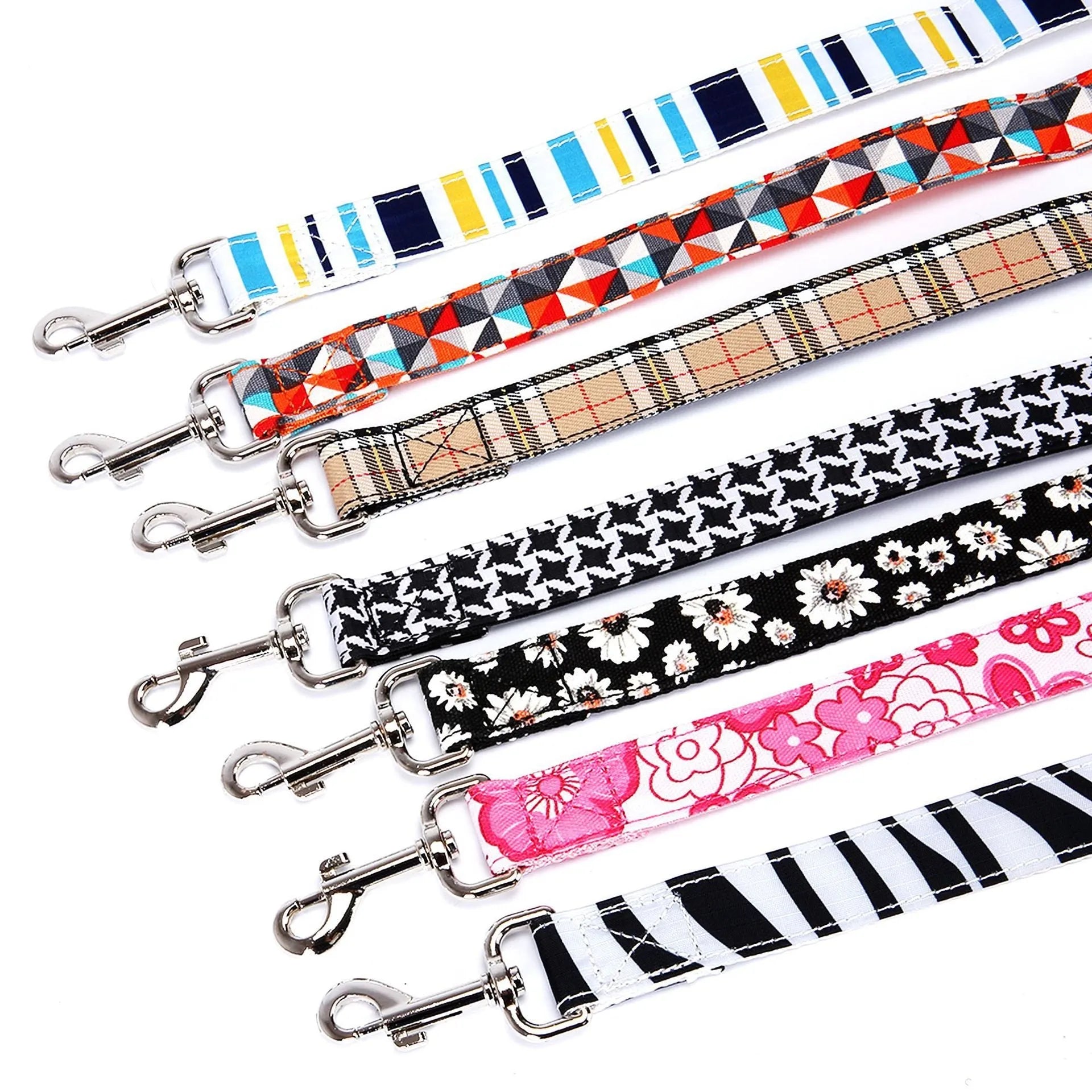 Black pet traction rope with plaid stripe pattern showing 120cm imitation nylon extension strap