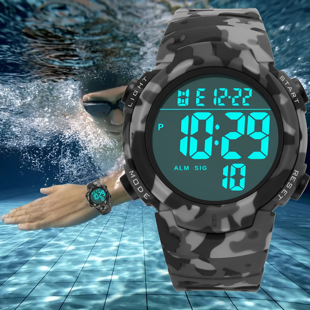 Waterproof male student sports electronic watch with digital display and plastic band