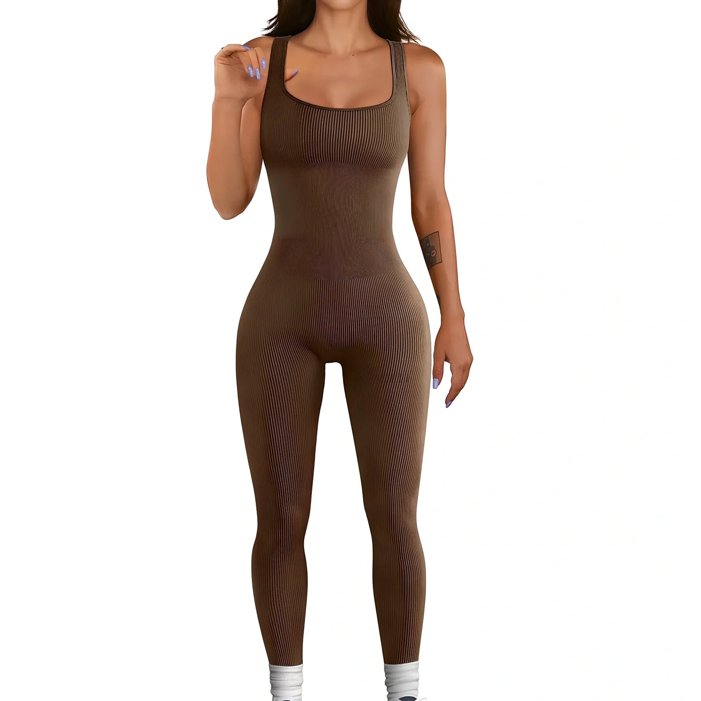 Women's black sleeveless vest bodysuit in one-piece design, polyester solid colour, sizes S-XXL