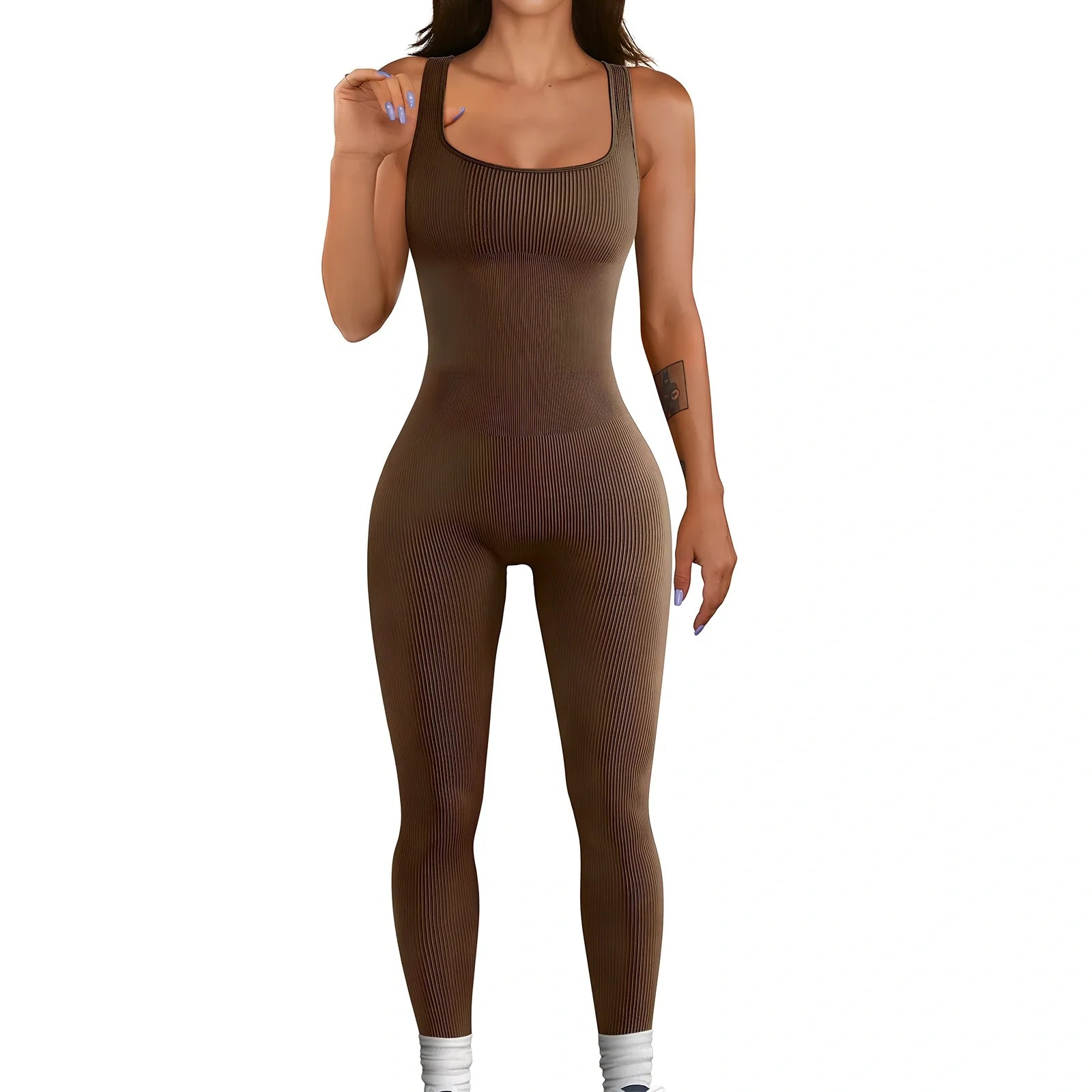 Women's black sleeveless vest bodysuit in one-piece design, polyester solid colour, sizes S-XXL