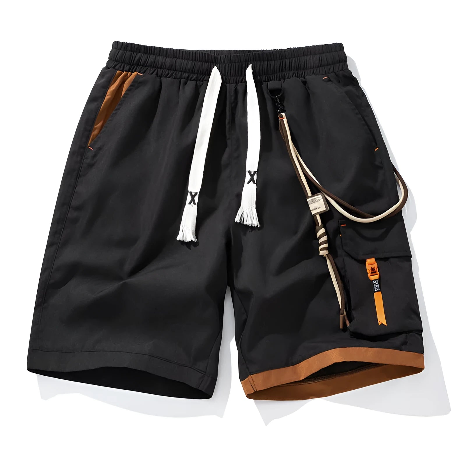 Men's loose-fit cropped bamboo fibre sports shorts in plus sizes on a hanger.
