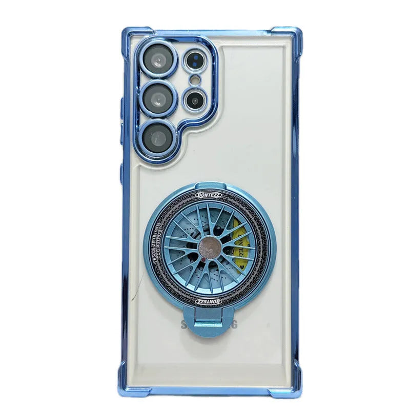 Samsung S23 phone case with electroplated finish, rotating gyro bracket, and magnetic suction in cool black colour