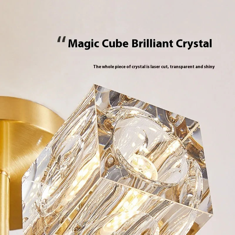 Copper crystal ceiling lamp 6 head with black gold wipe finish and three colour variable light for home