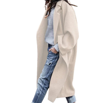 Women's winter woolen coat with pockets and single-breasted lapel in various colours