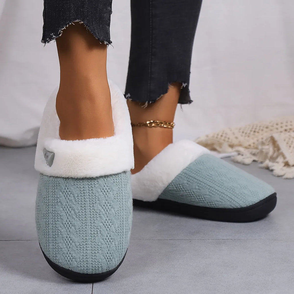 Winter cotton slippers with rubber non-slip sole and warm lining for home daily wear