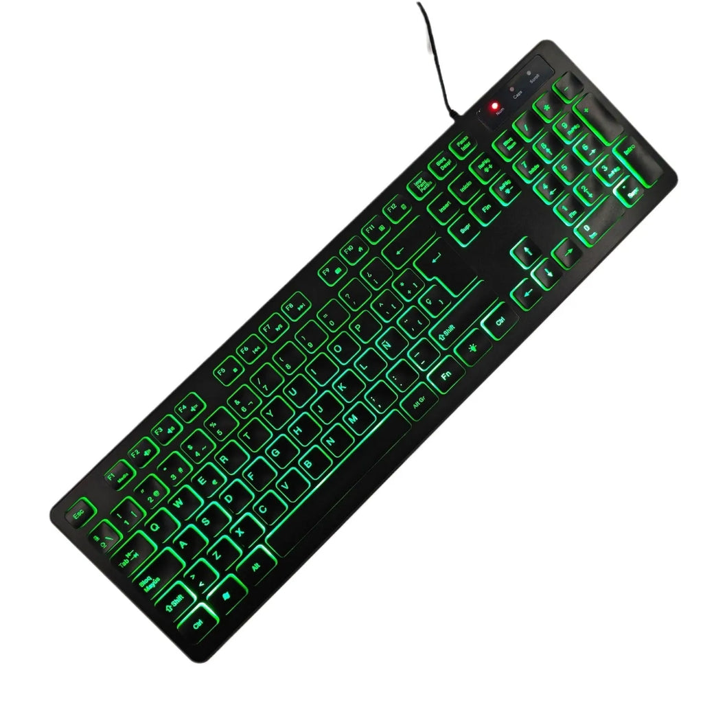 USB wired illuminant keyboard with colourful backlighting and multiple language layouts including Russian and Arabic