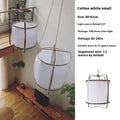 Design Pendant Lamp with 40cm mini shade in beige white gauze, linen and bamboo construction, for restaurant use
