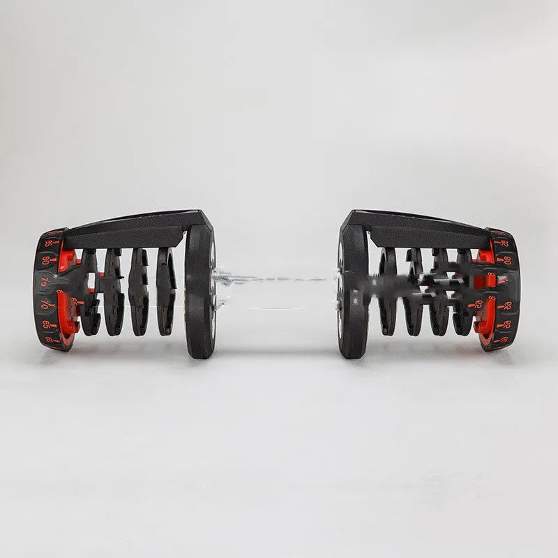 Men's automatic quick adjustment dumbbell in black with iron and plastic construction