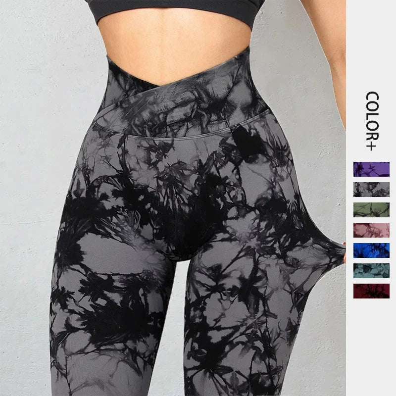 Women's seamless tie dye leggings with push-up design for fitness and yoga