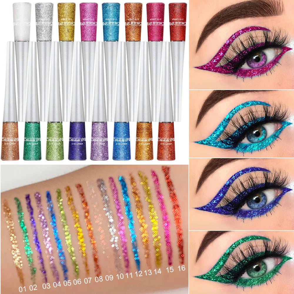 16 colour glitter liquid eyeliner set in a kit with 5g tubes in assorted shimmer shades