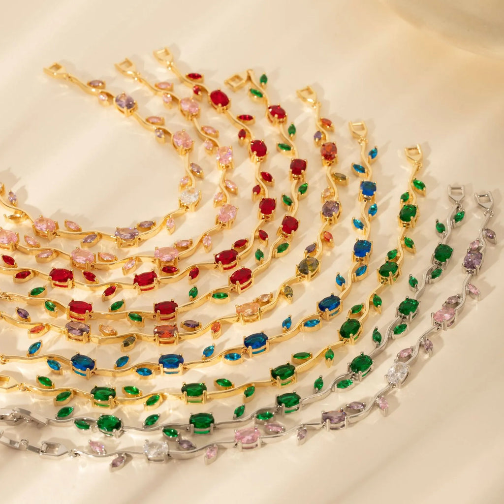 European American light luxury high-end brass bracelet with leaf-shaped design in colour style DQ-W-203