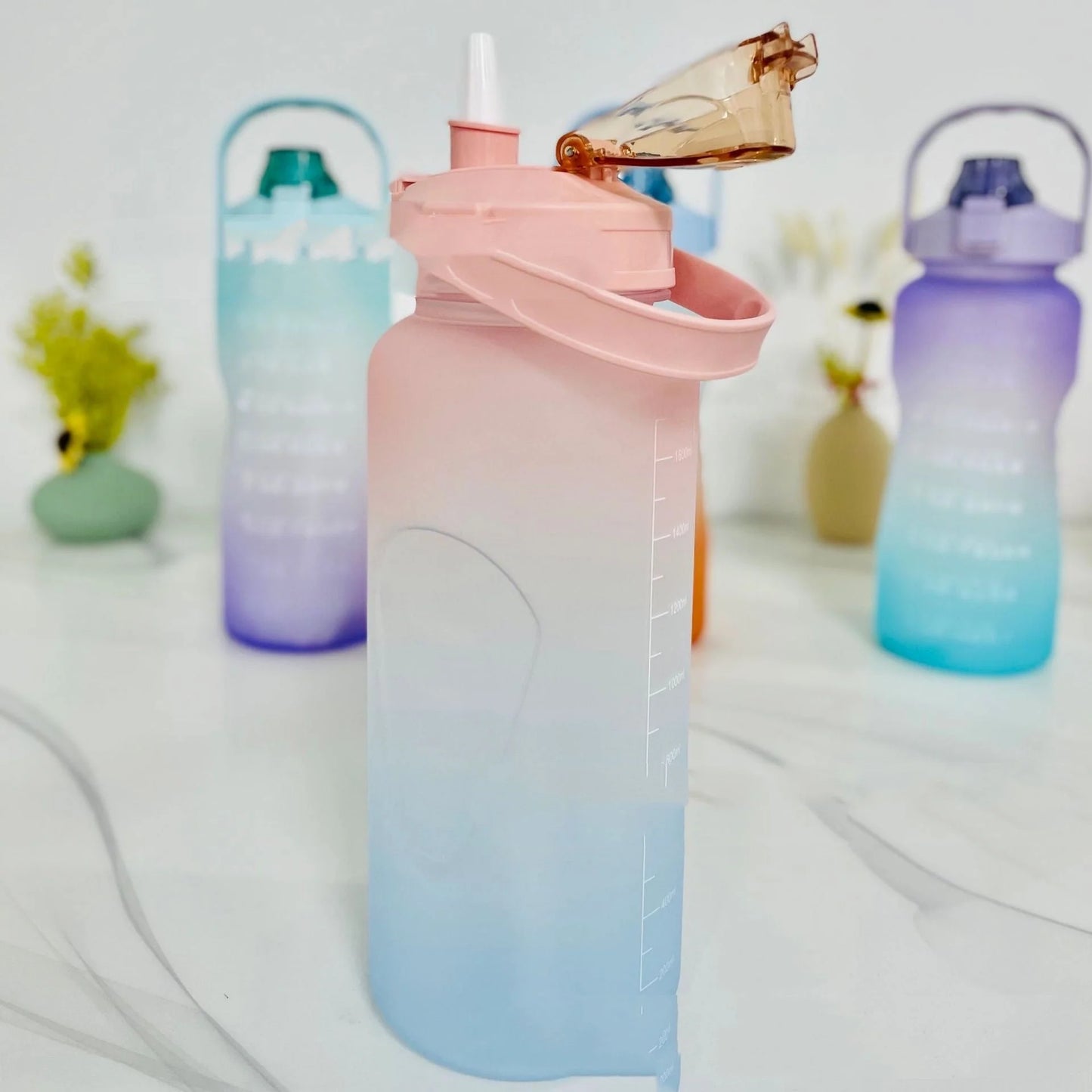 2.2L large capacity half gallon plastic space cup with time markings in gradient colours
