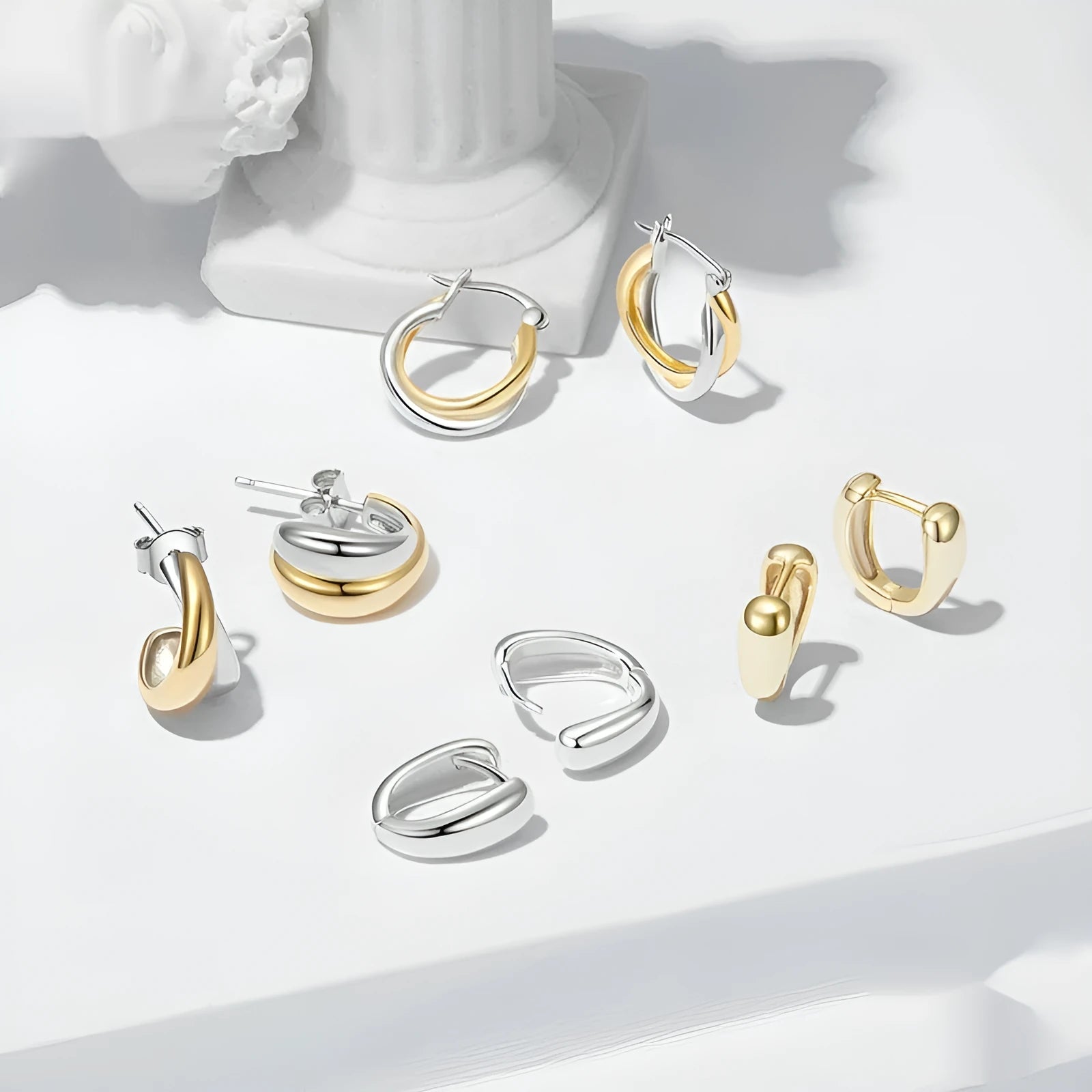 Double ring plain ornament earrings in 925 sterling silver with electroplated finish, women's jewellery
