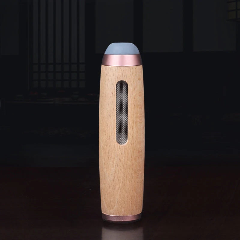 Vintage walnut wood cigarette case with keychain clip in golden and silver finishes