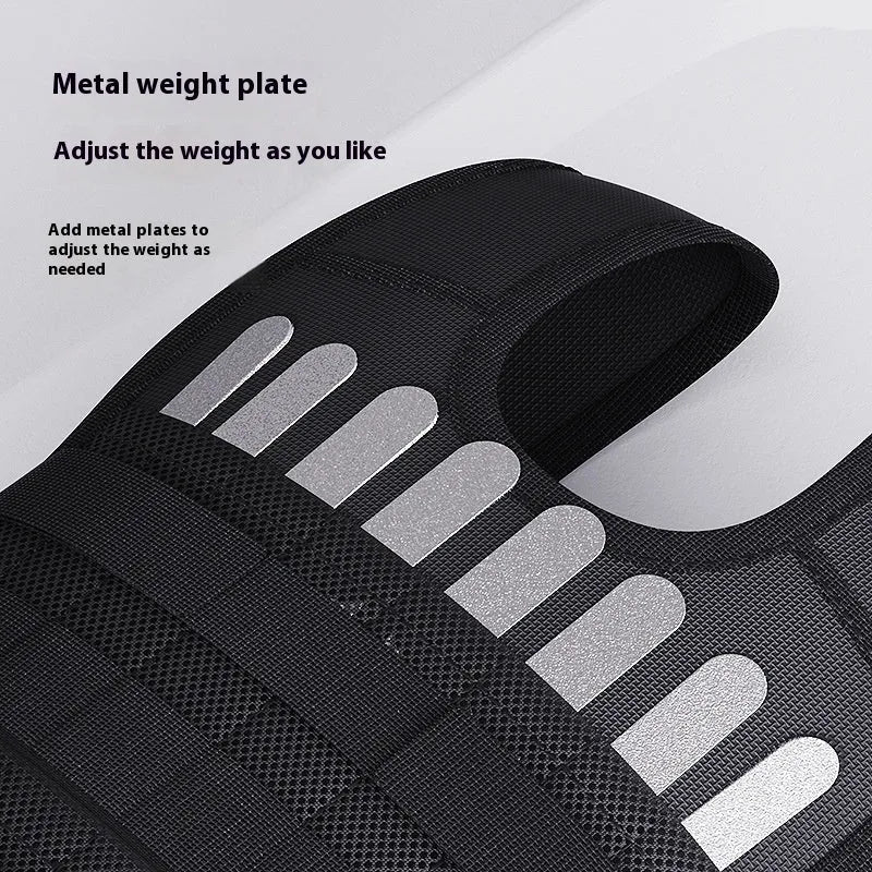 Black leather adjustable weight vest with cast iron plates for running and strength training