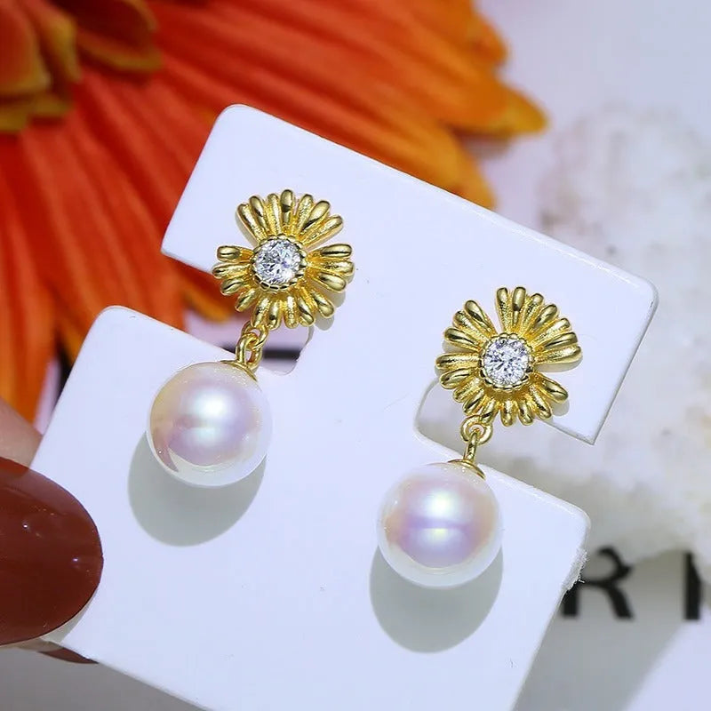 Pair of S925 sterling silver baroque flower earring frames on a plain background.