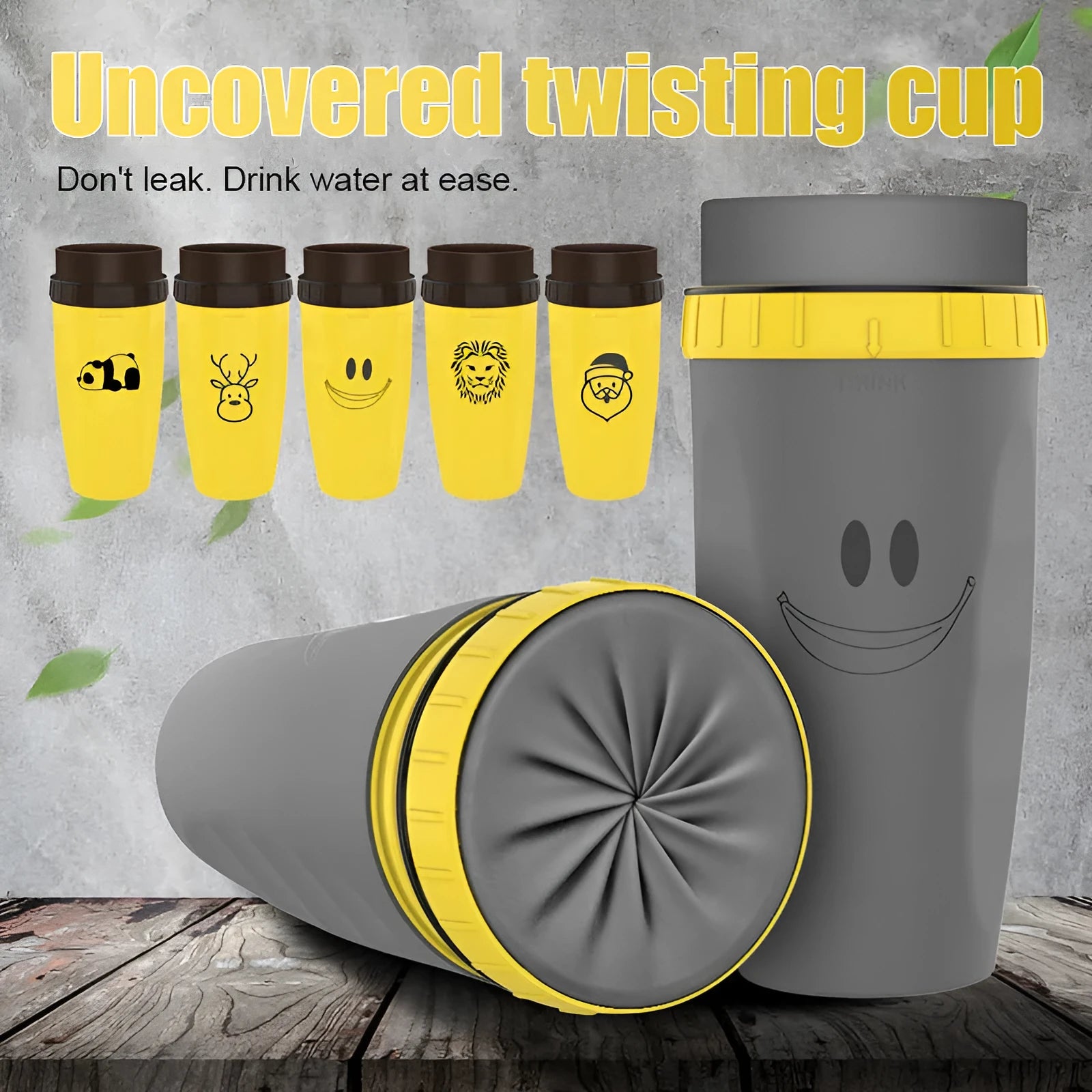 Cartoon pattern double-wall insulation travel tumbler with twist-top silicone seal and straw