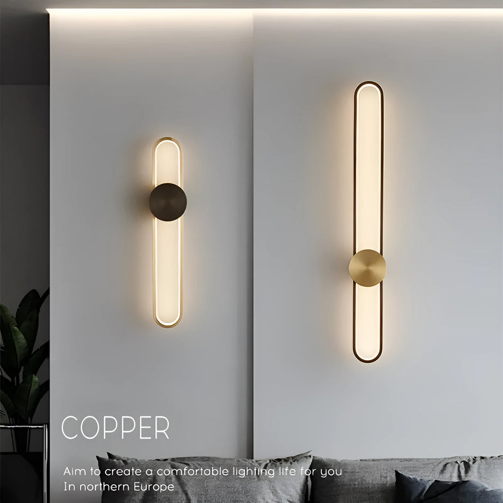 Round modern wall lamp with iron shade in gold or black finish options