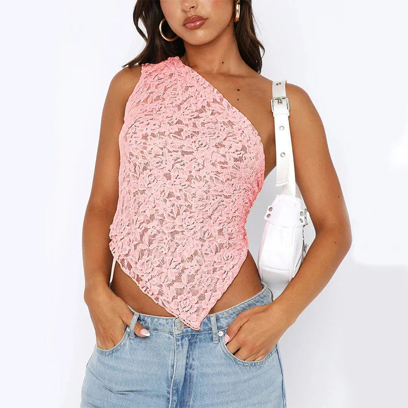 A stylish and comfortable backless lace top in a variety of colors, perfect for summer wear.