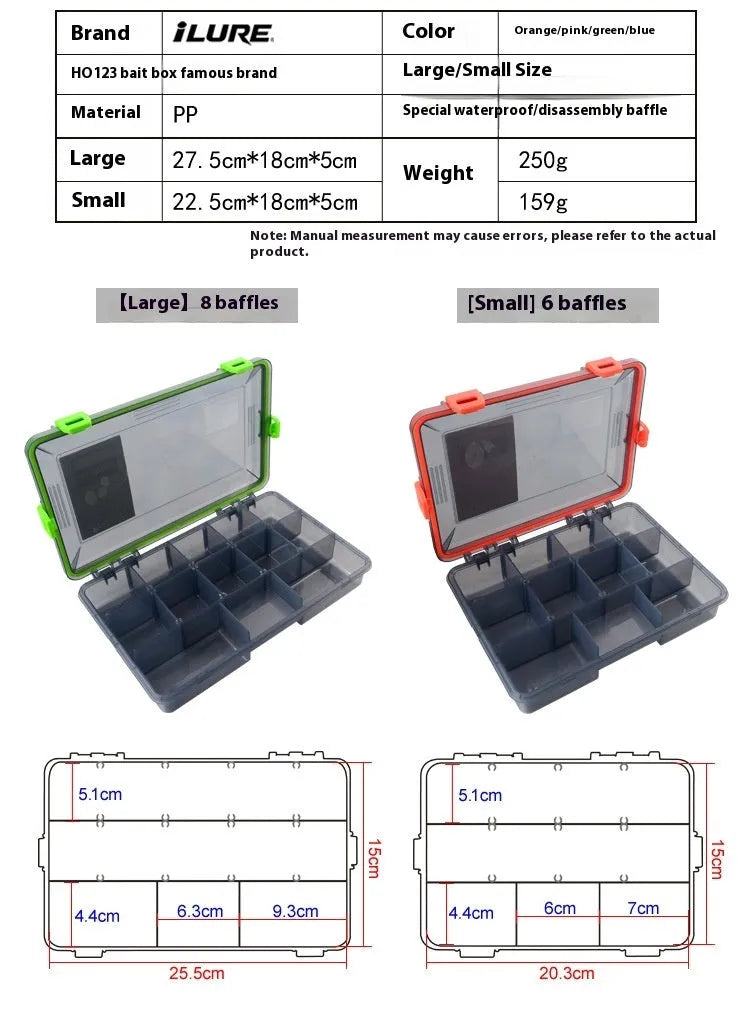 Blue waterproof fishing lure storage box with PP plastic construction