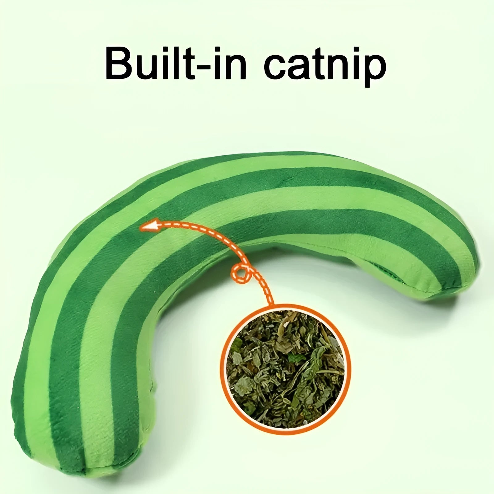 Striped rectangular cat toy pillow with built-in catnip and noise feature measuring 23 by 20 centimetres