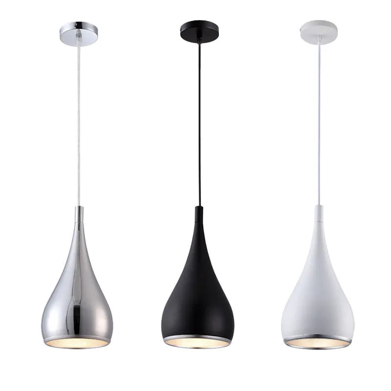 Iron minimalist chandelier in black, white, or chrome with single head or multi-head configurations