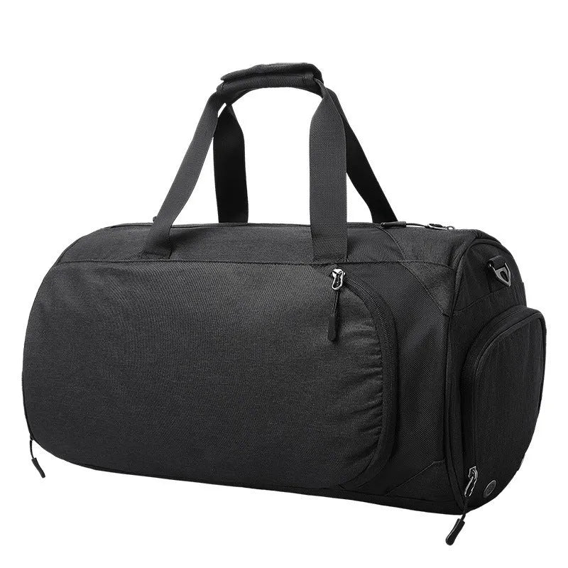 Medium oval travel bag with wet/dry compartments and multiple internal pockets in Oxford cloth