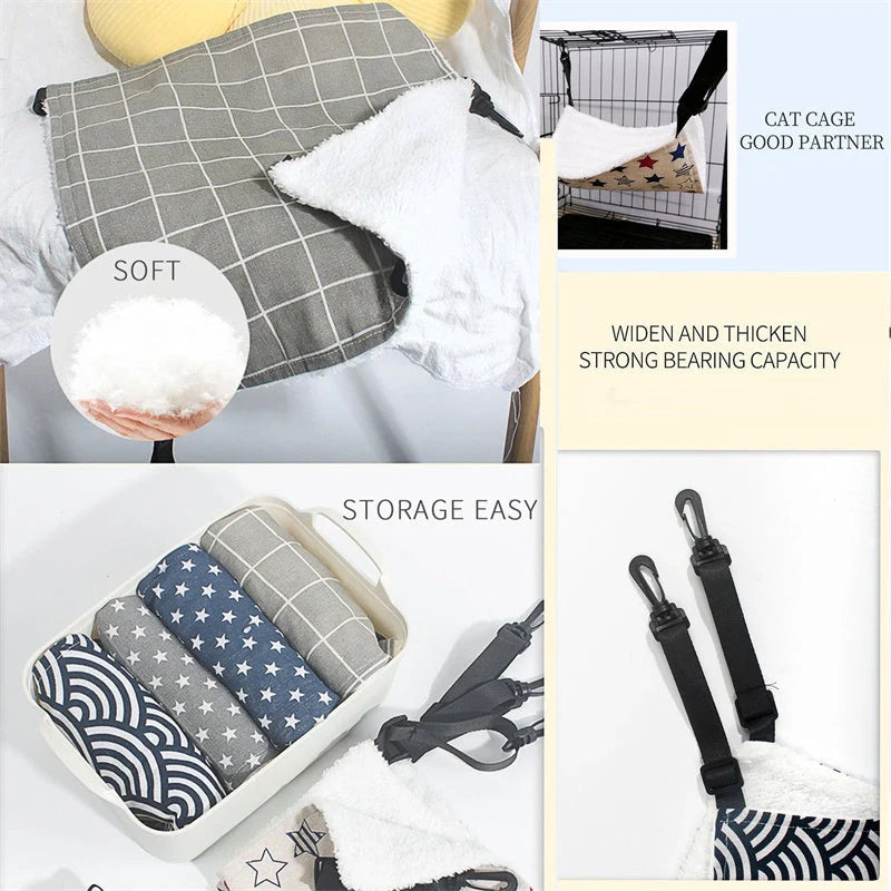 Lamb Fleece Cat Hanging Bed in various colors and sizes, perfect for indoor pet comfort