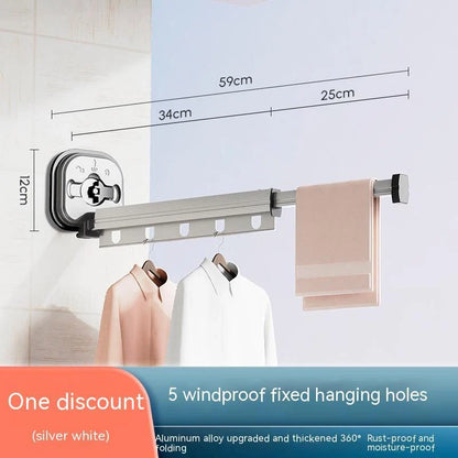 Aluminum retractable clothes drying rack mounted on wall with suction cups