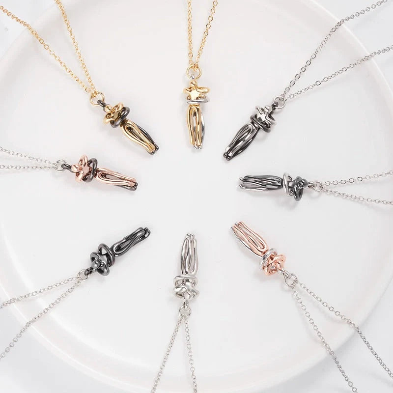 Affectionate Hug Necklace for couples, brass pendant with snake bone chain