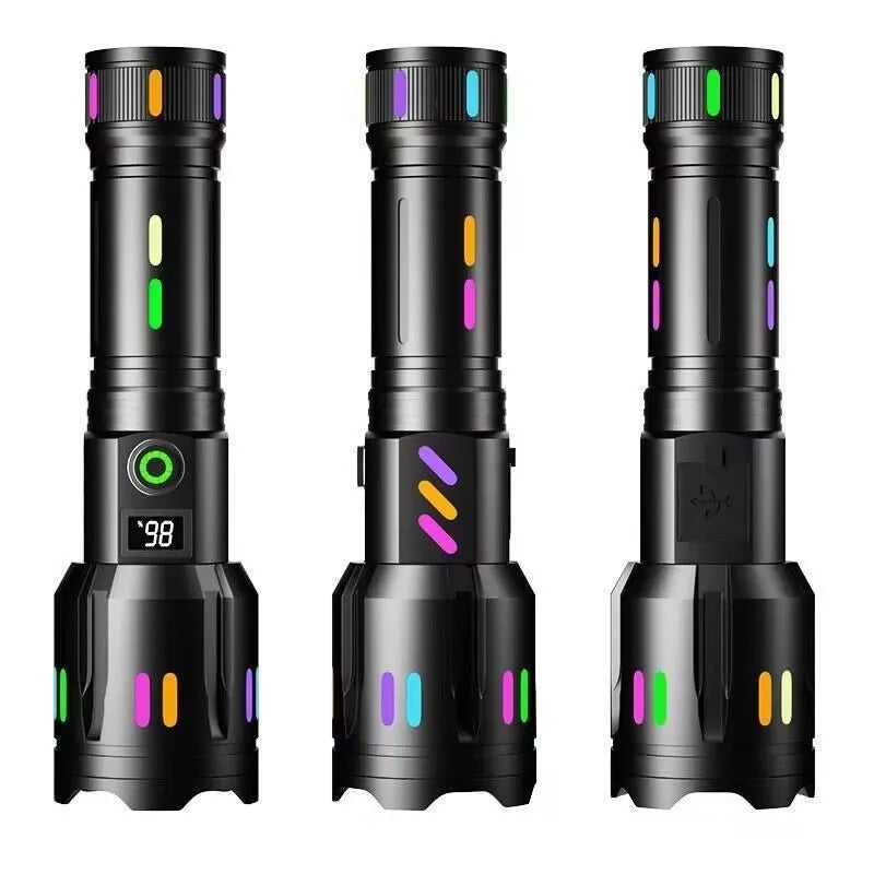 White laser LED power torch with optical zoom and USB cable, 30W aluminum alloy flashlight